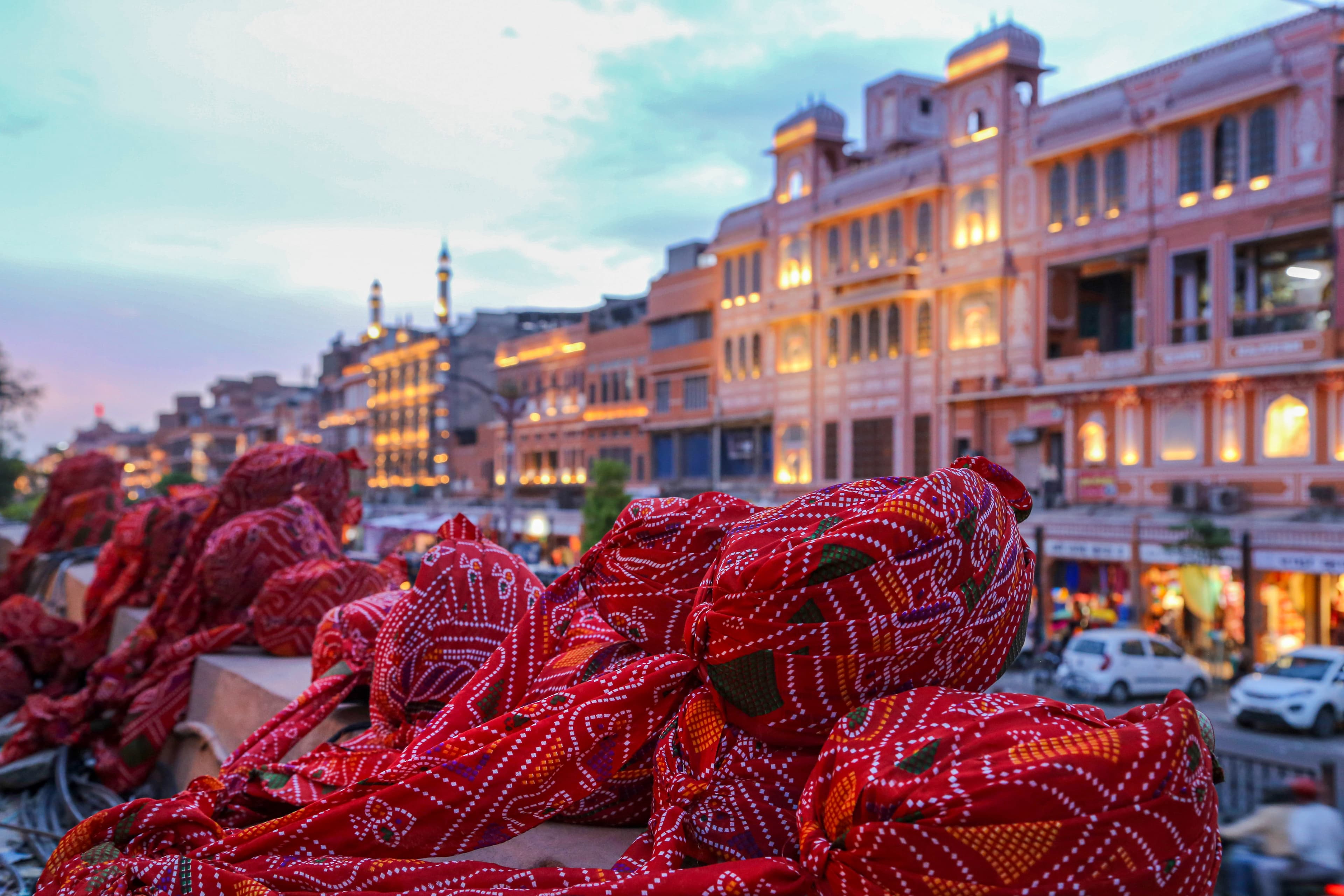 Evening Glow and Turbans in Jaipur Bazaar