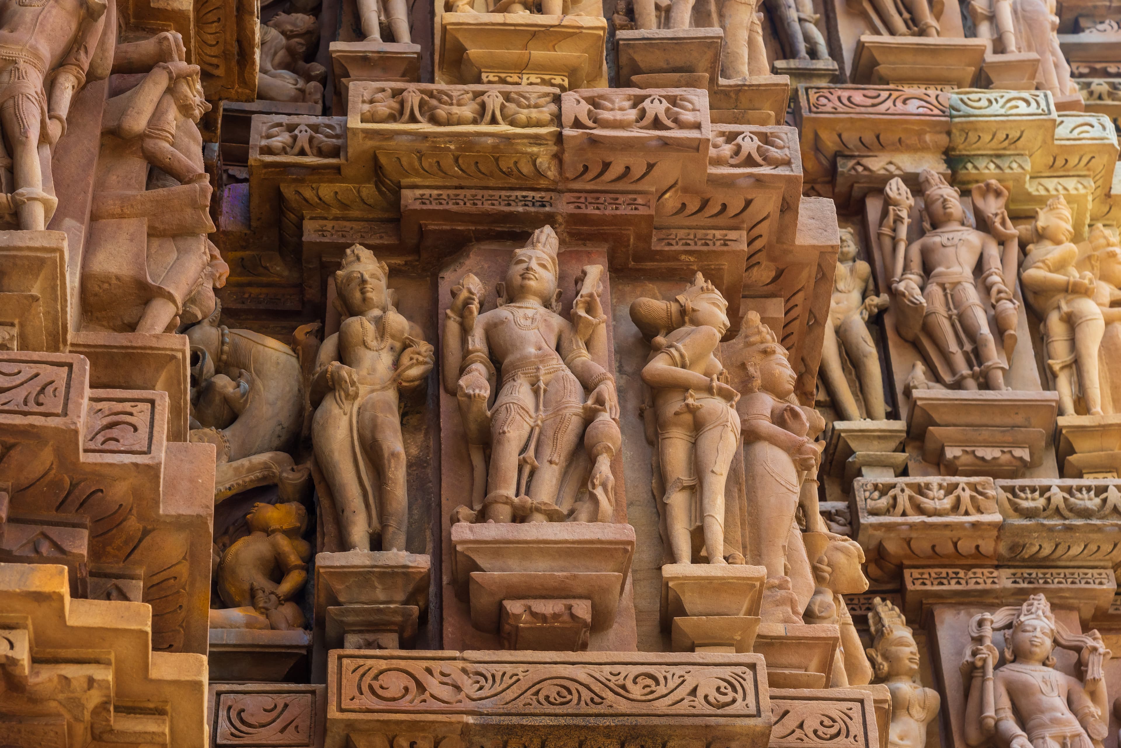 Divine Stone Sculptures on Khajuraho Temple Facade