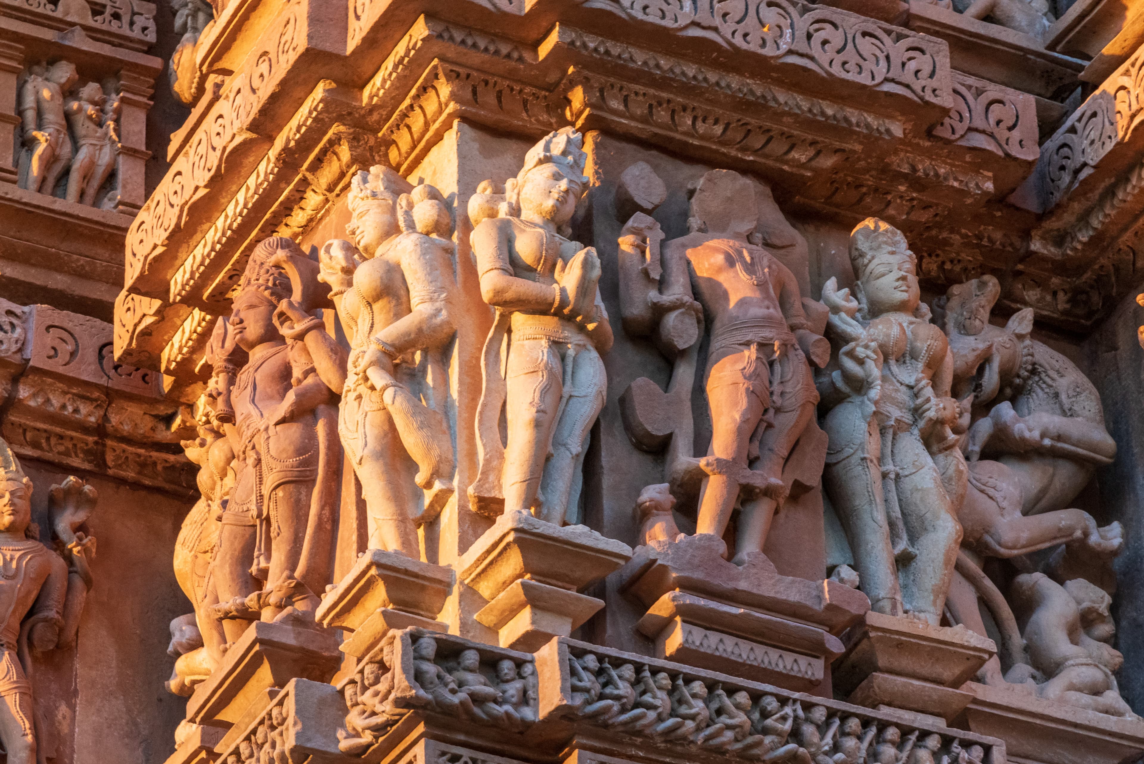 Divine Stone Sculptures of Khajuraho in Sunset Glow