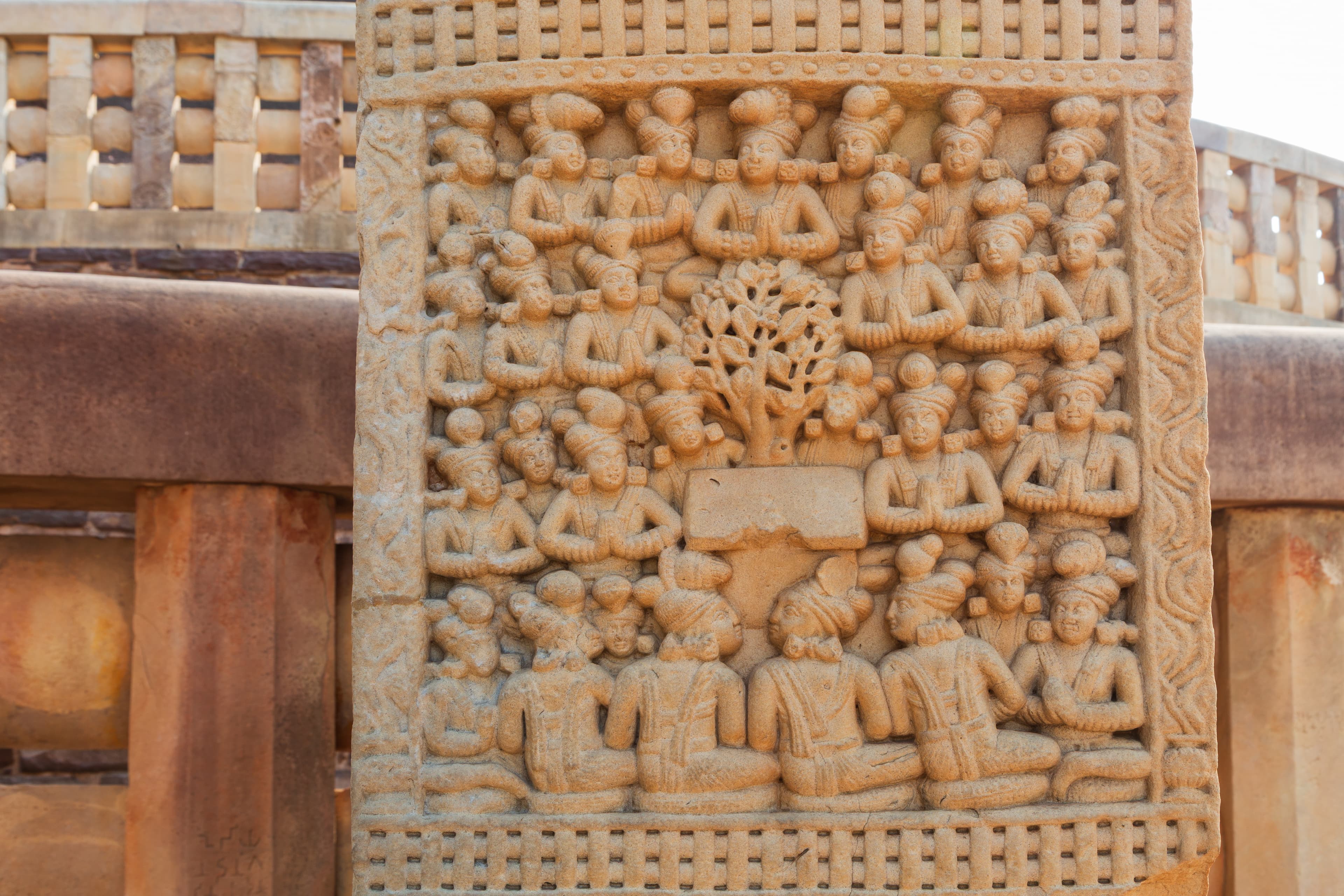 Devotees Beneath the Bodhi Tree – Sanchi Gateway Detail