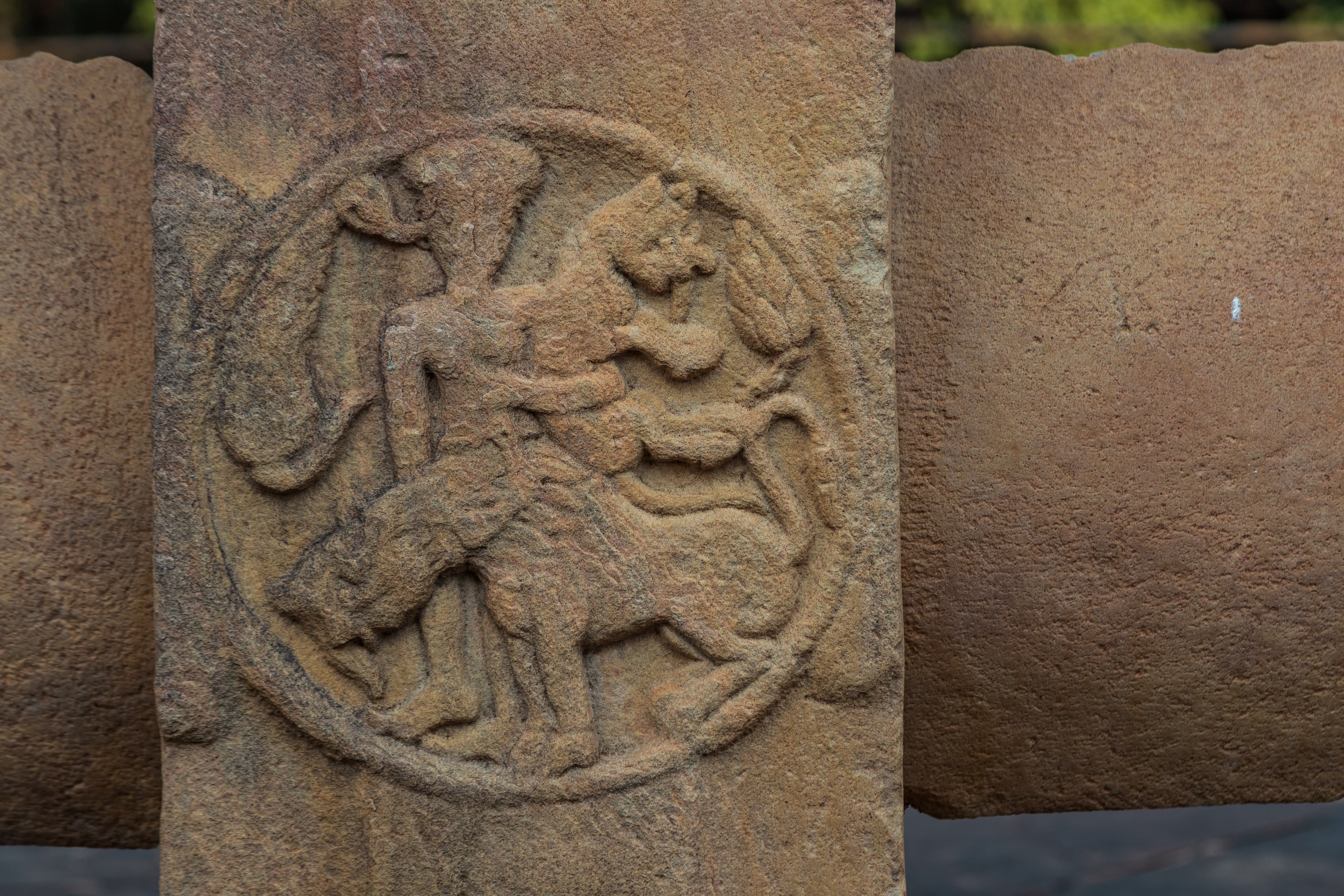 Warrior Motif on Lion – Sanchi Stupa Railing Relief