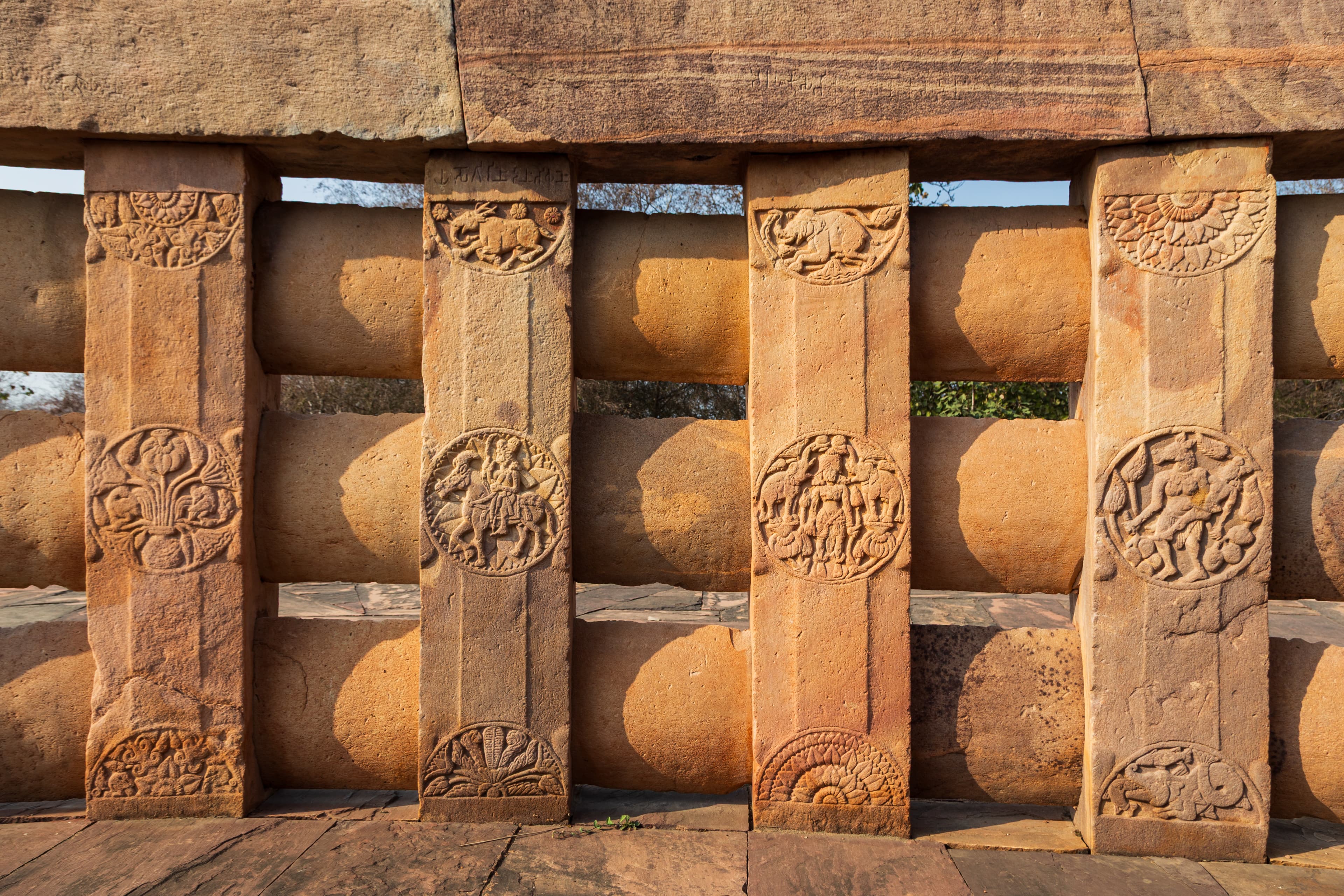 Ornate Medallions on Sanchi Stupa Railing – A Symbolic Timeline in Stone