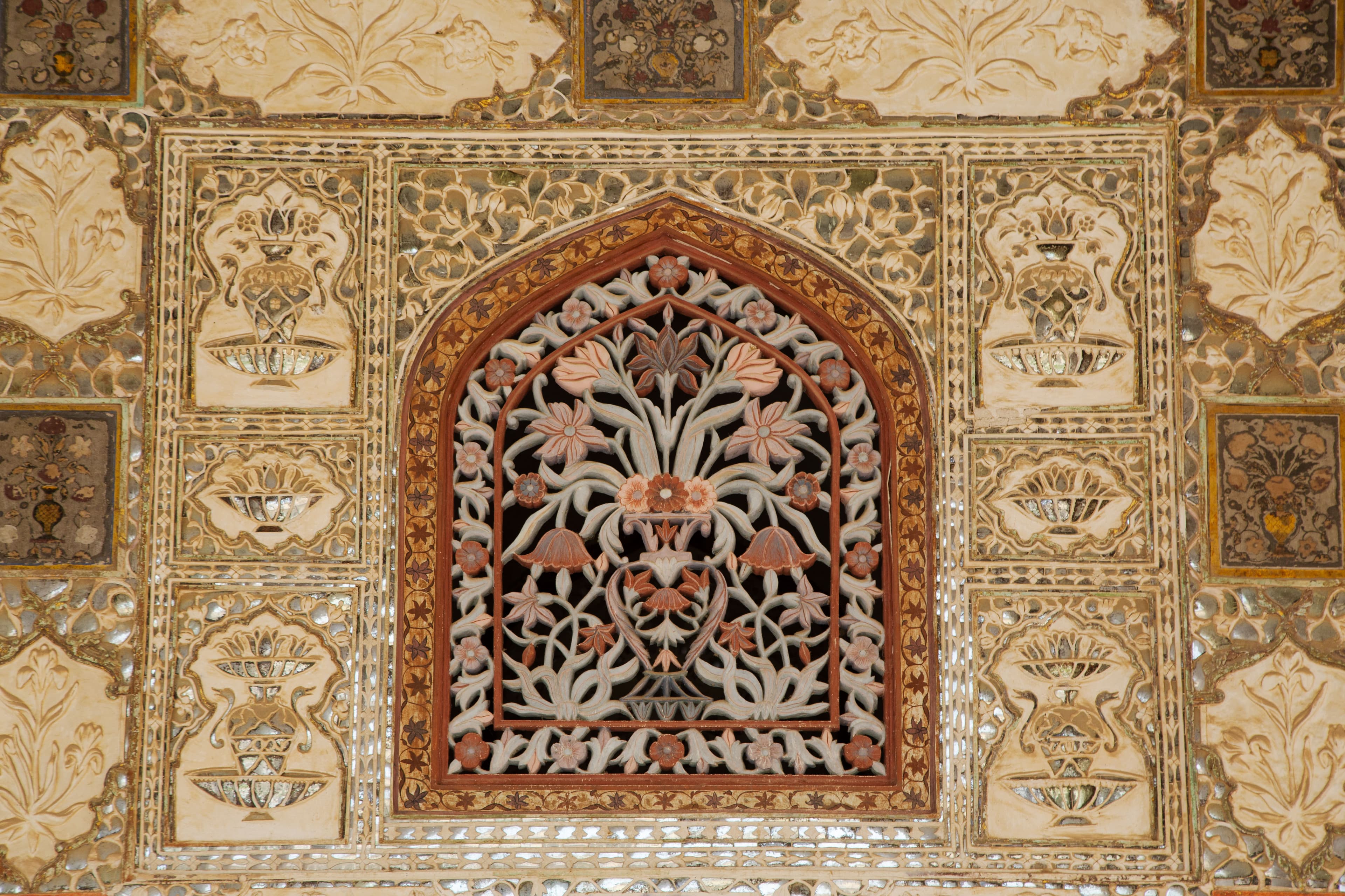 Intricate Floral Jali of Sheesh Mahal