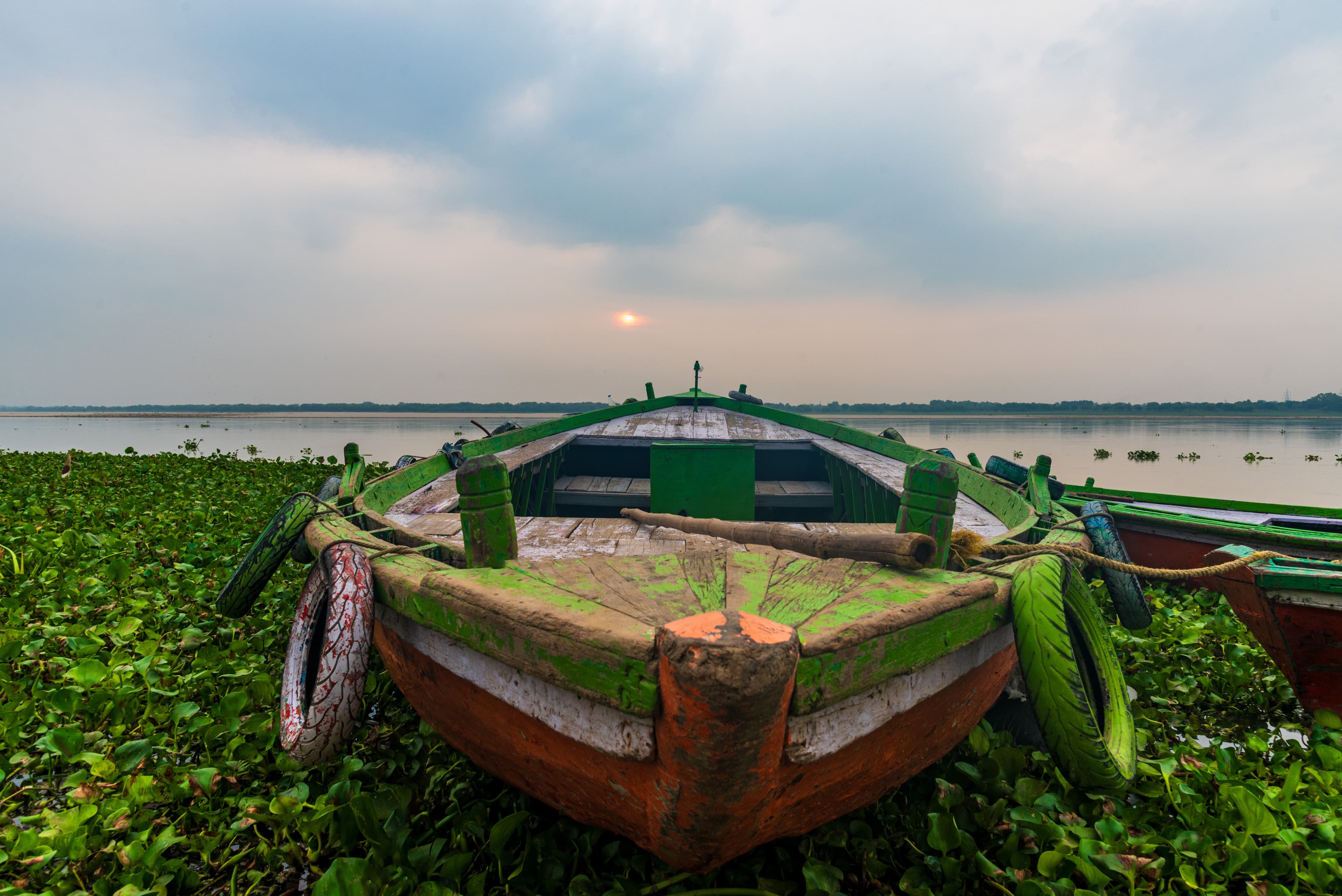 Resting Boat at Sunset – Varanasi Riverside View